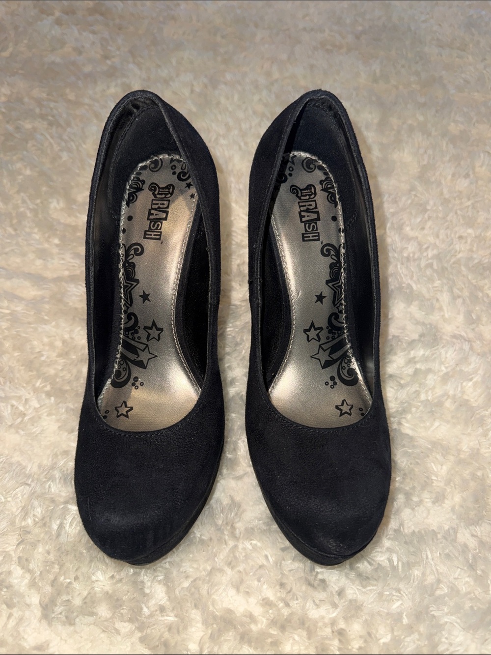 Black Suede Round-Toe Heels by